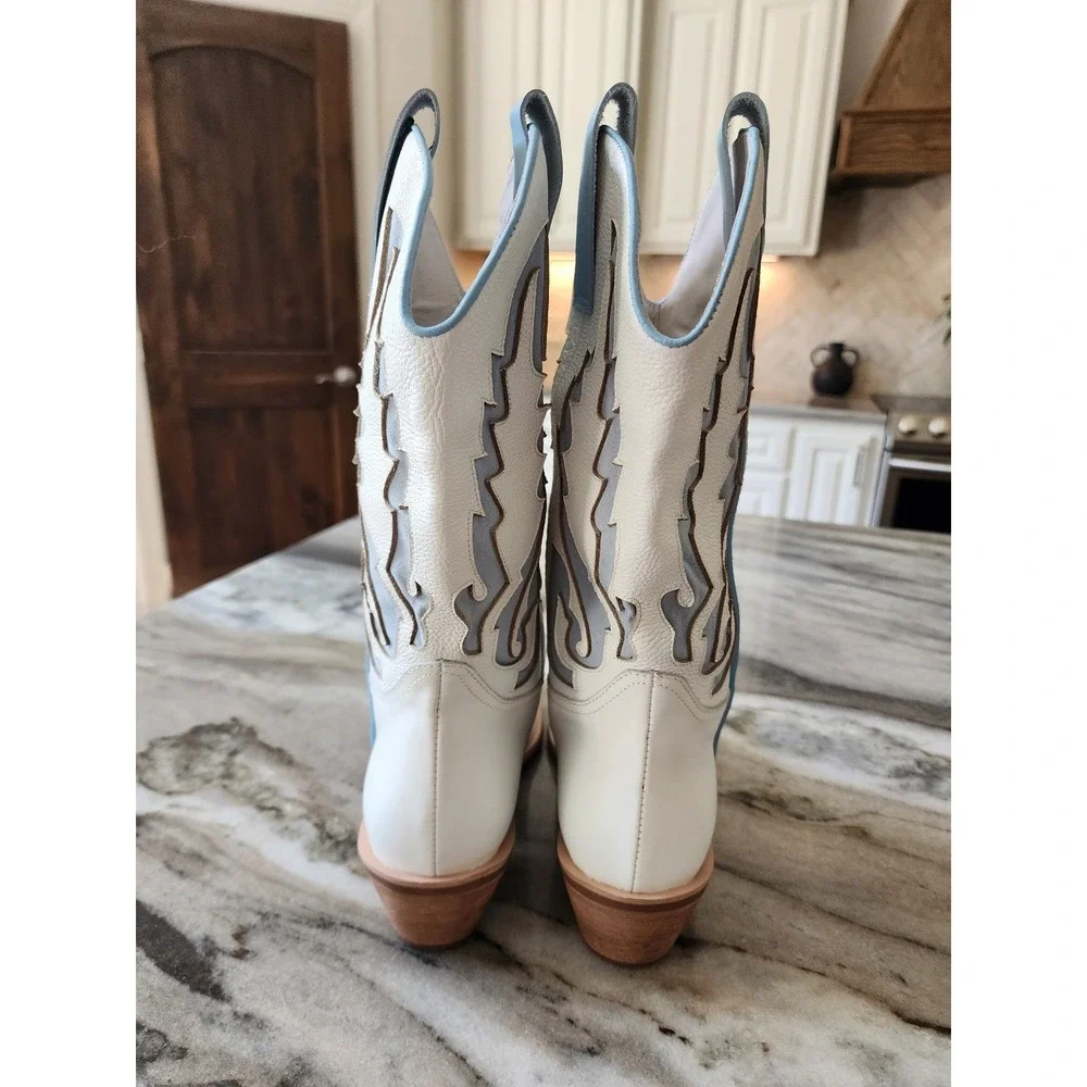 NWT Mutma Free People Alfa Western Boots Leather White‎ Blue Size 9 Gameday